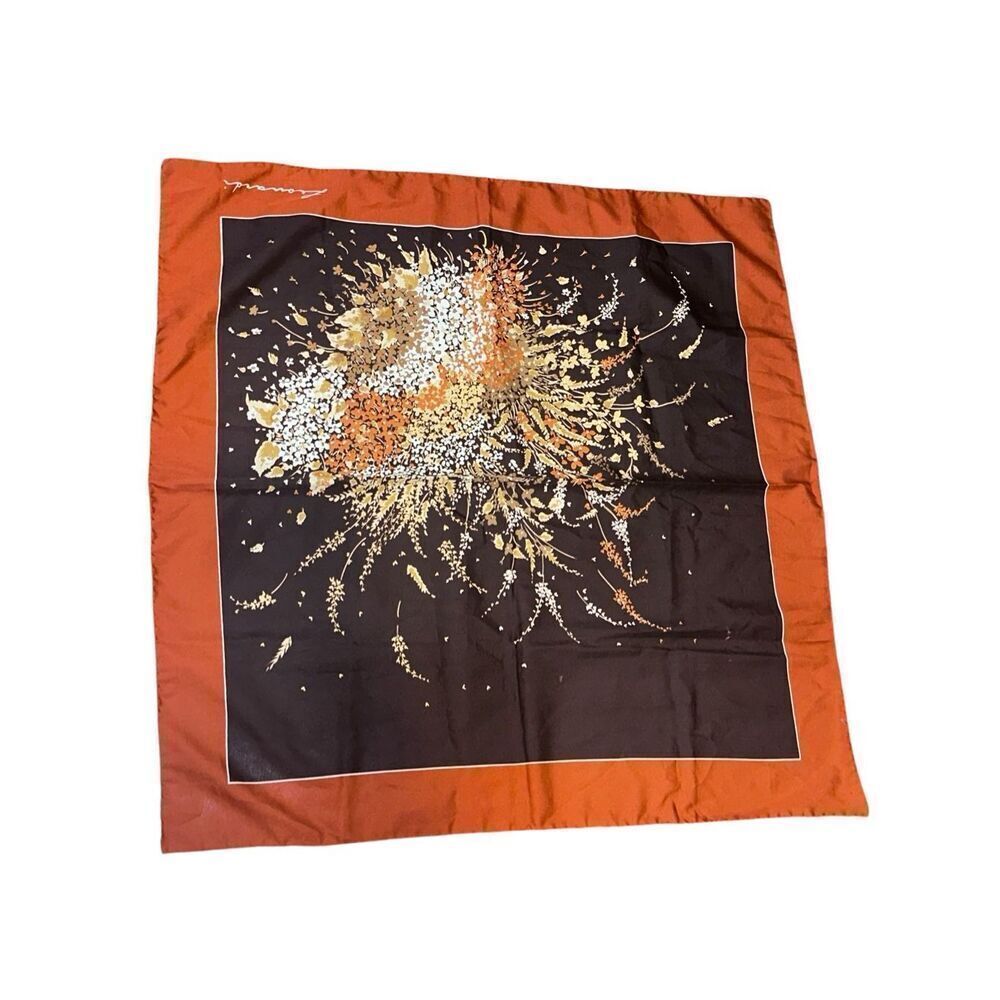 Vintage 80’s Leonardi Floral Design Motif Silk Scarf Pocket Square Luxury Fashio